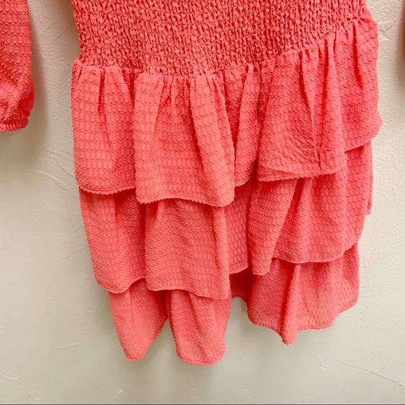 Michael Kors Womens Orange Swiss Dot Off Shoulder Ruffle Tiered Semi Sheer Dress - Picture 4 of 10